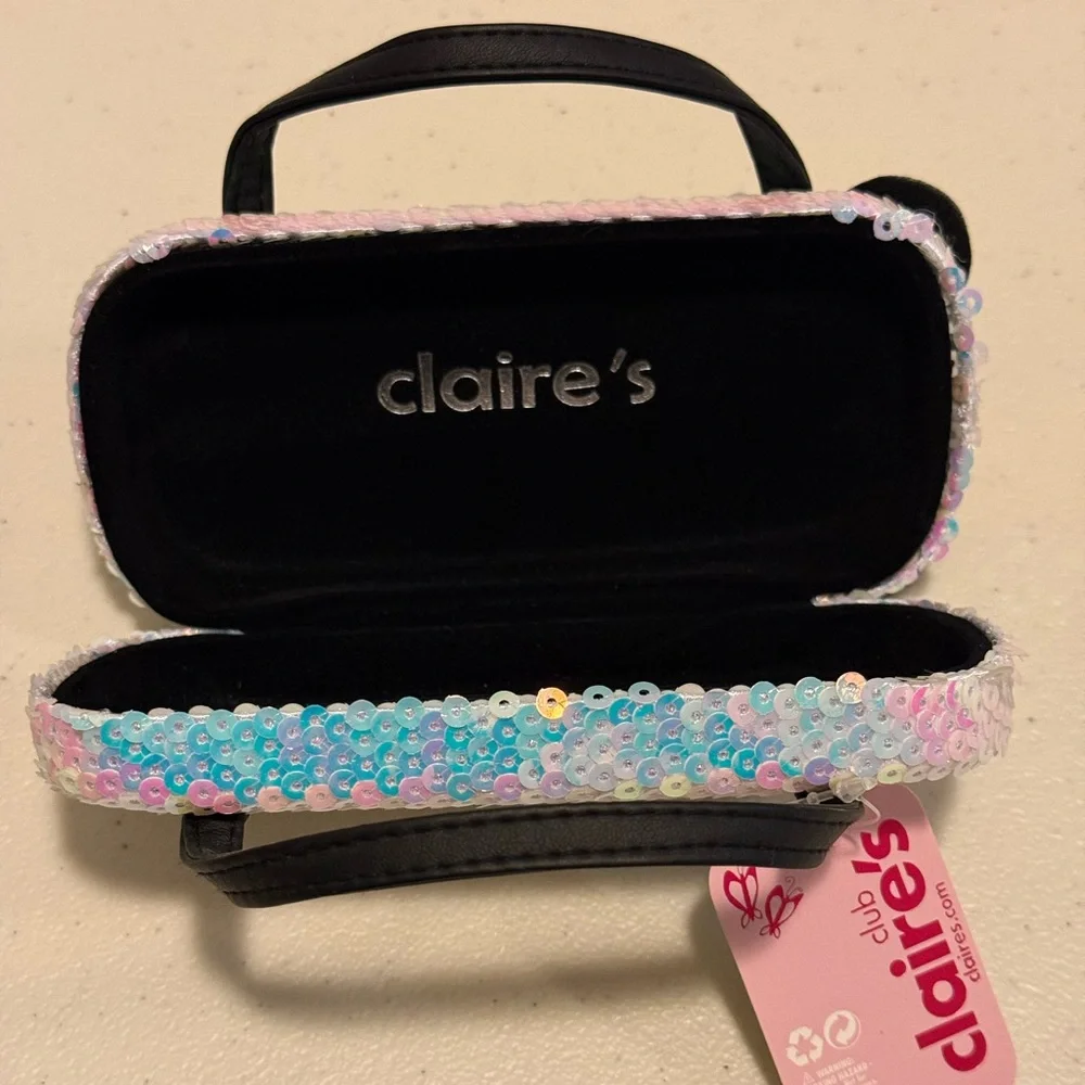 Claire's Sparkly Panda Kids Eyeglass Case- White and Black Sequins